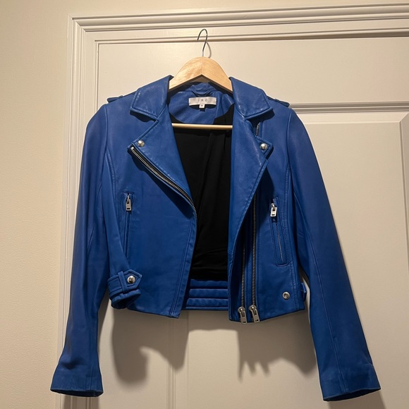 NWOT IRO Cobalt Blue Leather Moto Jacket - Picture 1 of 7